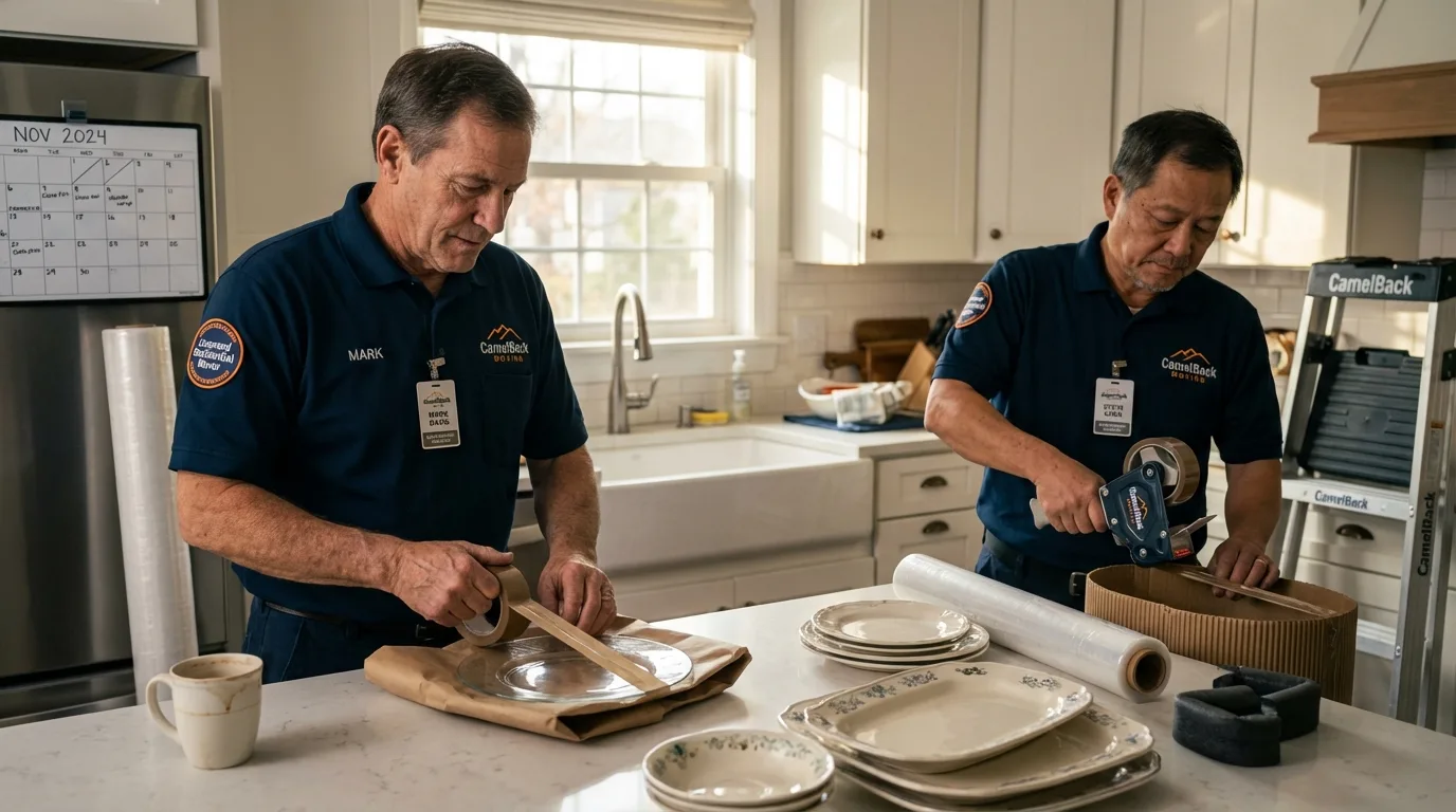 Professional crew packing kitchen dishware in Jefferson, MD